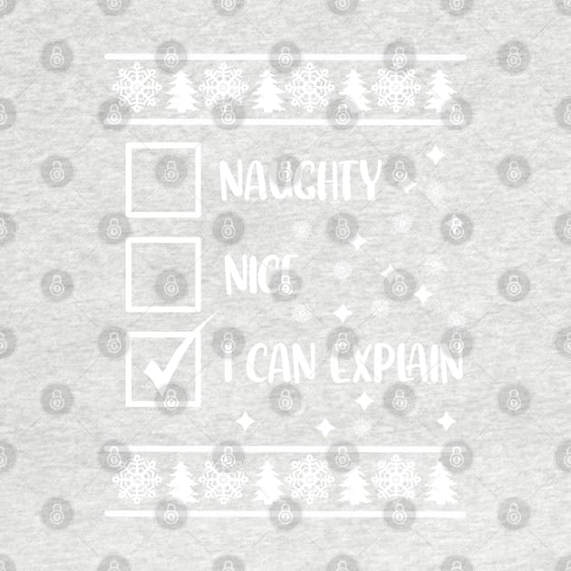 Funny Naughty List Ugly Christmas Pattern, I Can Explain by A T Design